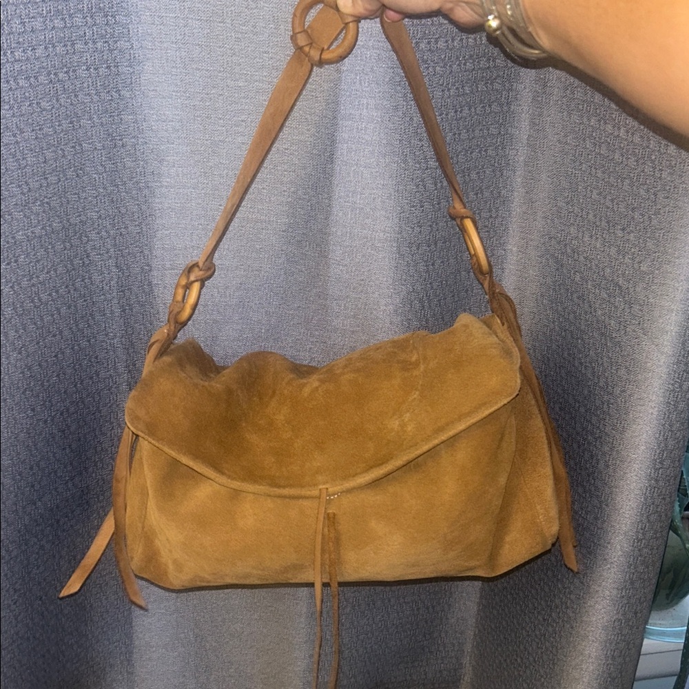 Tan Gap Suede Leather Shoulder Bag